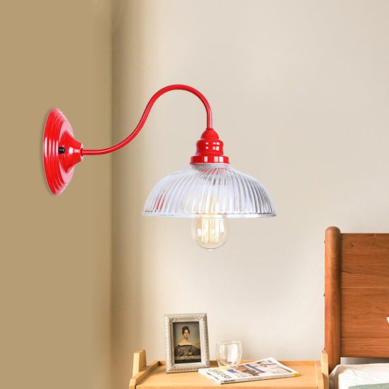 Red Dome Wall Sconce Light Fixture - Industrial Ribbed Glass 1 Living Room Lighting