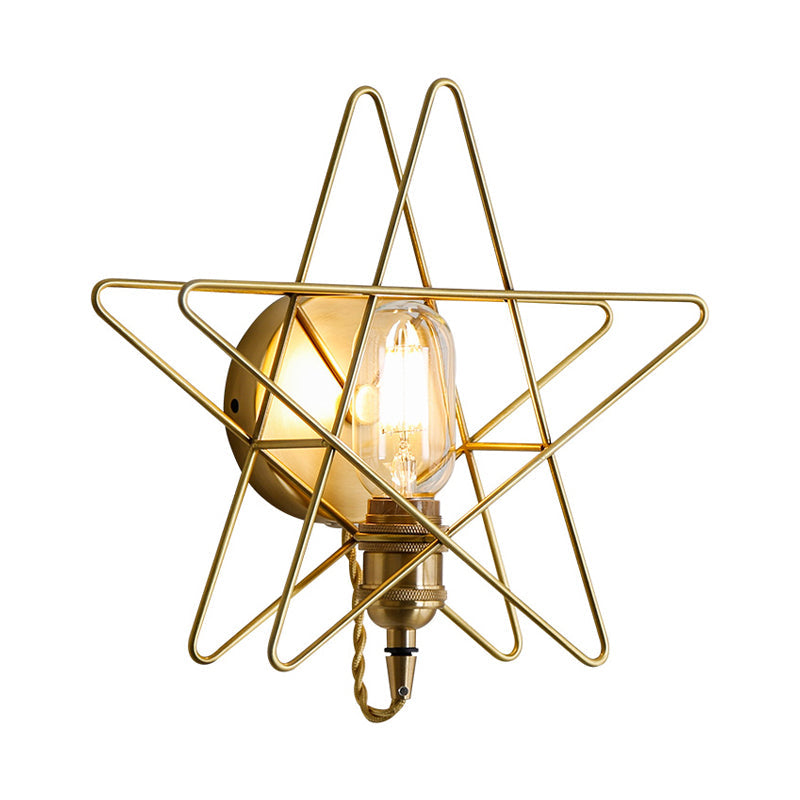 Metal Star-Caged Wall Lamp Sconce - Loft Style Bedroom Lighting (Black/Gold)