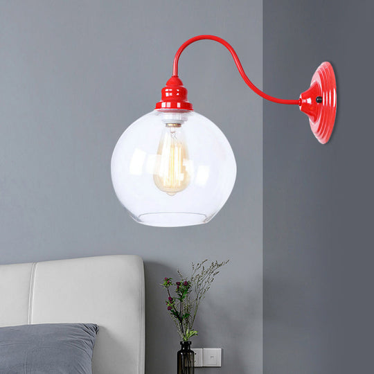 Globe Industrial Wall Light Fixture - Clear Glass Red Sconce Lamp