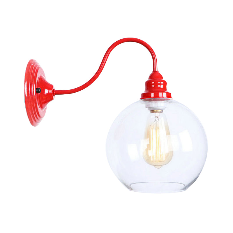 Globe Industrial Wall Light Fixture - Clear Glass Red Sconce Lamp