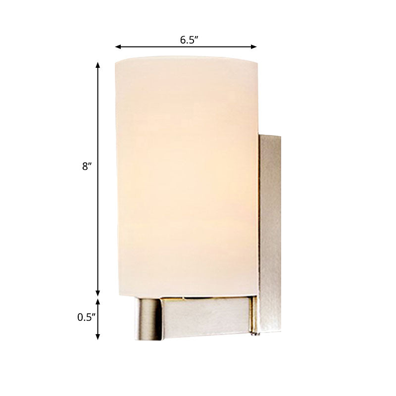 Modern White Glass Cylinder Wall Lamp: Chrome Sconce Fixture For Passages