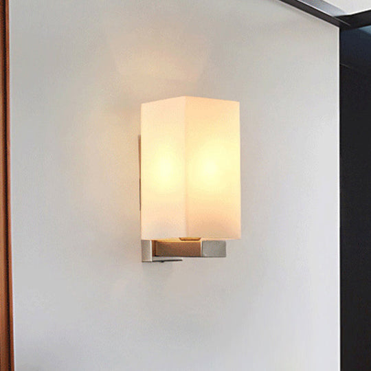 Modern Glass Shade Wall Sconce Light Chrome Finish White