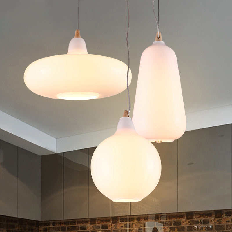 Contemporary Smoky/Amber/White Glass Pendant Light - Global/Gourd/Ellipse Design 1-Light Dining Room