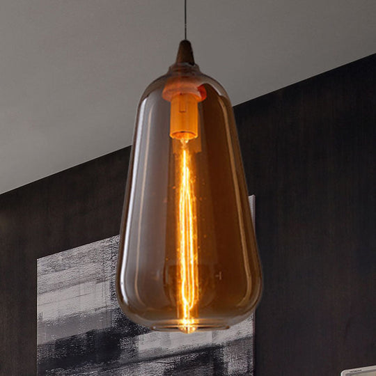 Contemporary Smoky/Amber/White Glass Pendant Light - Global/Gourd/Ellipse Design 1-Light Dining Room