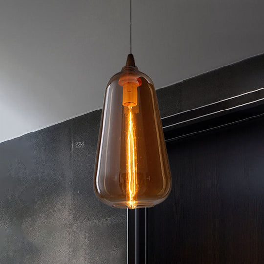 Contemporary Smoky/Amber/White Glass Pendant Light - Global/Gourd/Ellipse Design 1-Light Dining Room