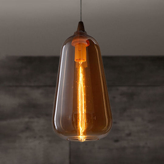 Contemporary Smoky/Amber/White Glass Pendant Light - Global/Gourd/Ellipse Design 1-Light Dining Room