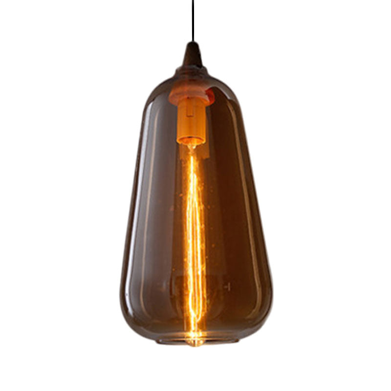 Contemporary Smoky/Amber/White Glass Pendant Light - Global/Gourd/Ellipse Design 1-Light Dining Room