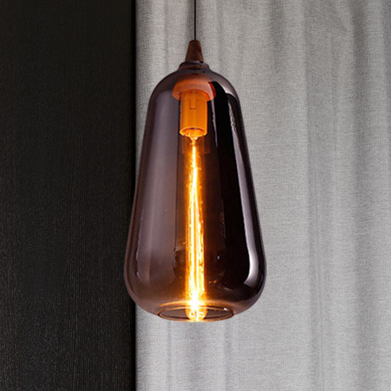 Contemporary Smoky/Amber/White Glass Pendant Light - Global/Gourd/Ellipse Design 1-Light Dining Room