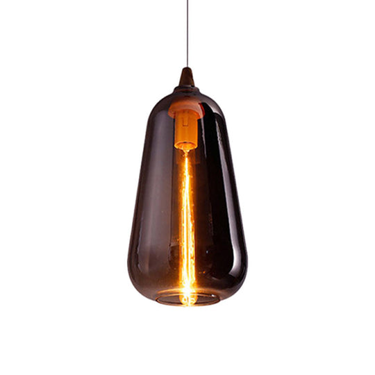 Contemporary Smoky/Amber/White Glass Pendant Light - Global/Gourd/Ellipse Design 1-Light Dining Room