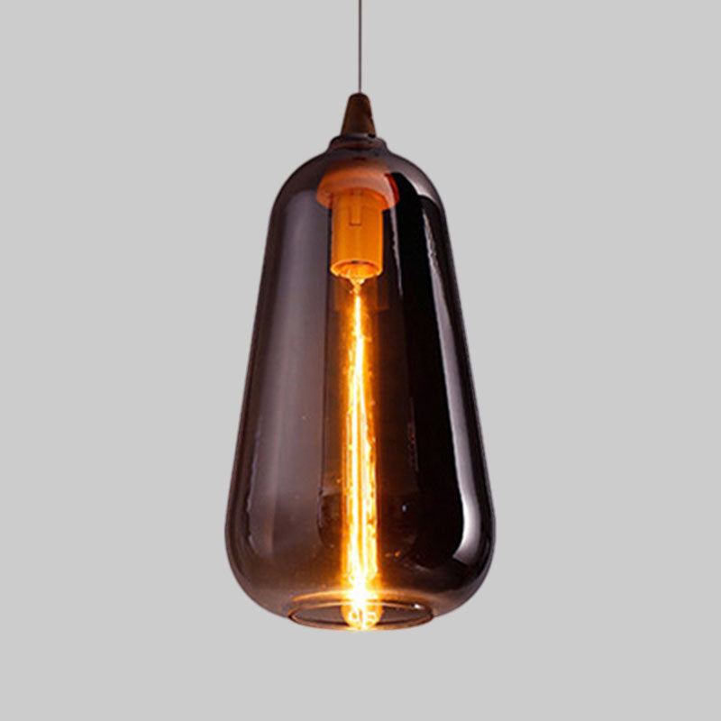 Contemporary Smoky/Amber/White Glass Pendant Light - Global/Gourd/Ellipse Design 1-Light Dining Room