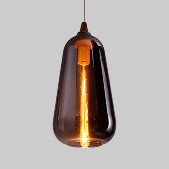 Contemporary Smoky/Amber/White Glass Pendant Light - Global/Gourd/Ellipse Design 1-Light Dining Room