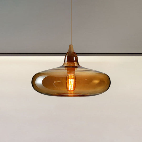 Contemporary Smoky/Amber/White Glass Pendant Light - Global/Gourd/Ellipse Design 1-Light Dining Room