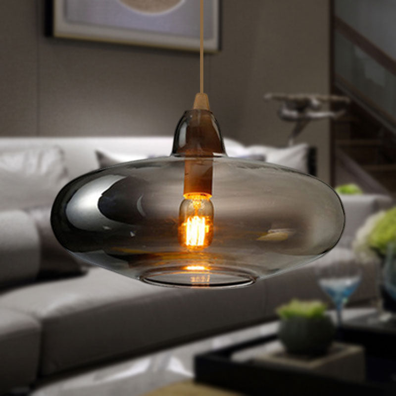 Contemporary Smoky/Amber/White Glass Pendant Light - Global/Gourd/Ellipse Design 1-Light Dining Room