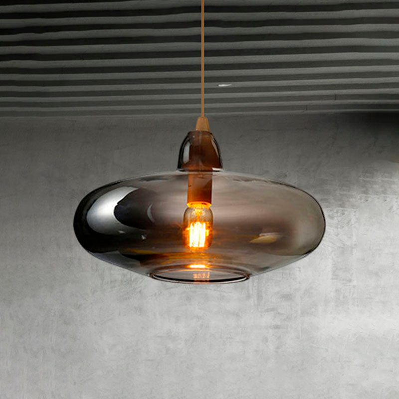 Contemporary Smoky/Amber/White Glass Pendant Light - Global/Gourd/Ellipse Design 1-Light Dining Room