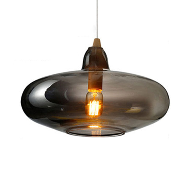 Contemporary Smoky/Amber/White Glass Pendant Light - Global/Gourd/Ellipse Design 1-Light Dining Room