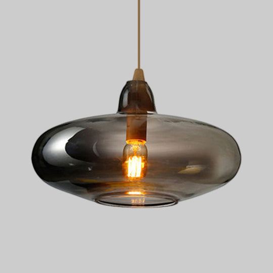 Contemporary Smoky/Amber/White Glass Pendant Light - Global/Gourd/Ellipse Design 1-Light Dining Room