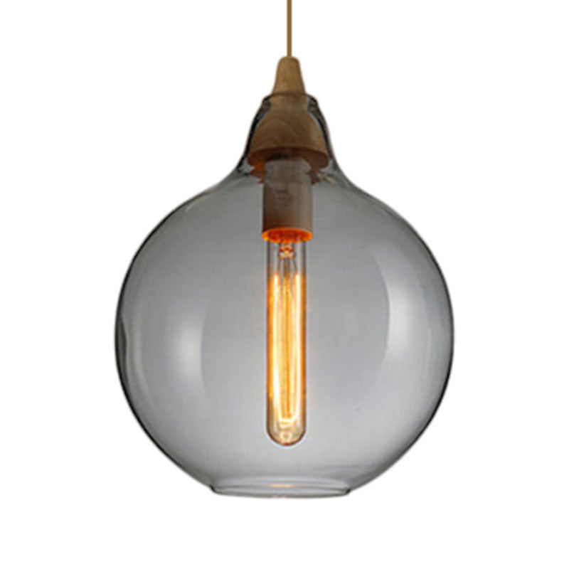 Contemporary Smoky/Amber/White Glass Pendant Light - Global/Gourd/Ellipse Design 1-Light Dining Room