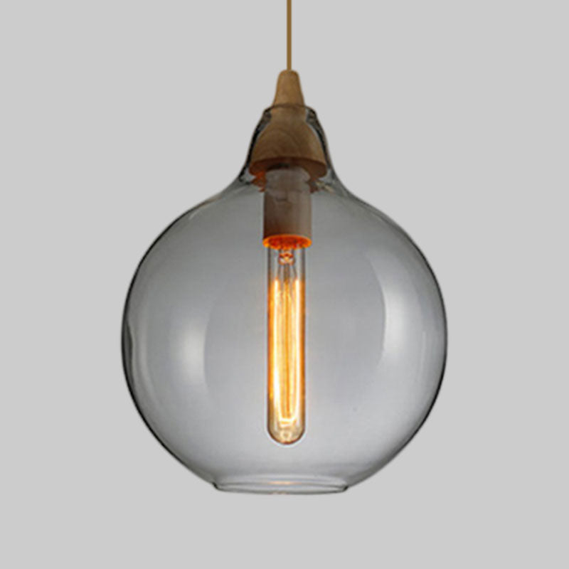 Contemporary Smoky/Amber/White Glass Pendant Light - Global/Gourd/Ellipse Design 1-Light Dining Room