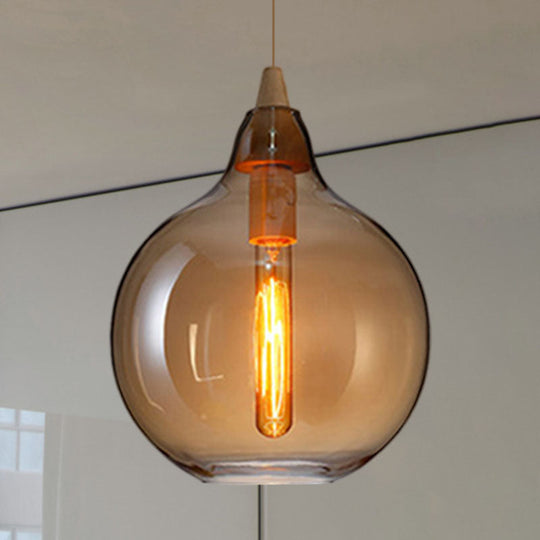 Contemporary Smoky/Amber/White Glass Pendant Light - Global/Gourd/Ellipse Design 1-Light Dining Room