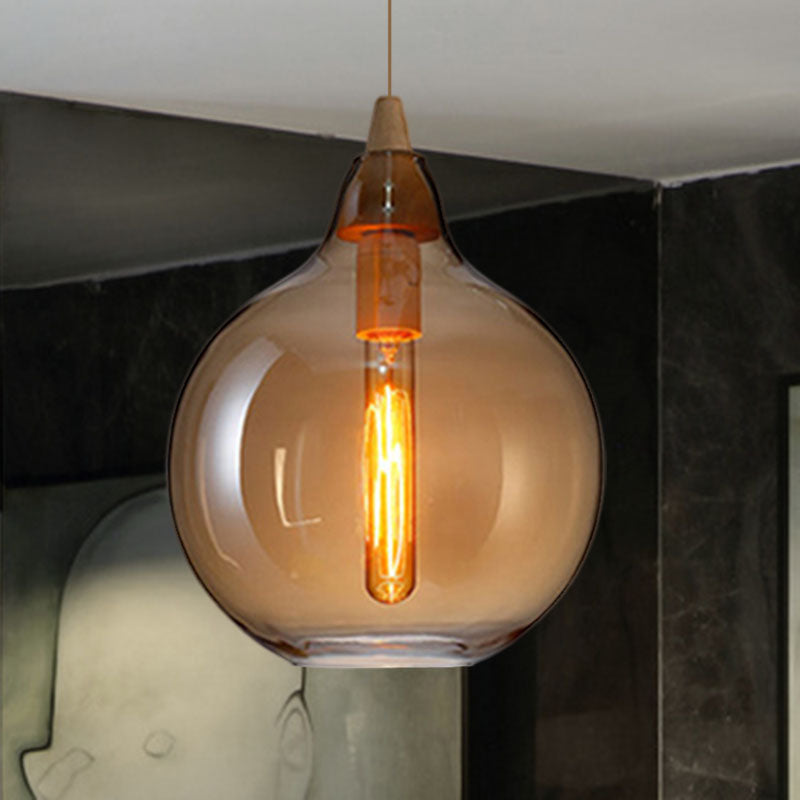 Contemporary Smoky/Amber/White Glass Pendant Light - Global/Gourd/Ellipse Design 1-Light Dining Room