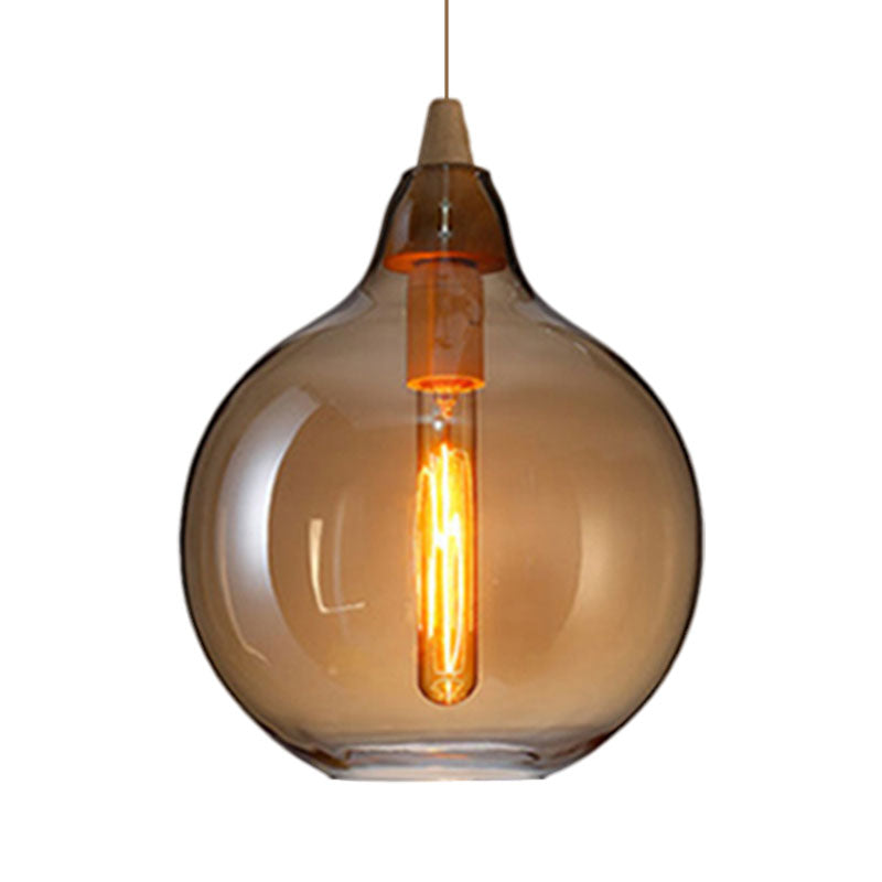 Contemporary Smoky/Amber/White Glass Pendant Light - Global/Gourd/Ellipse Design 1-Light Dining Room