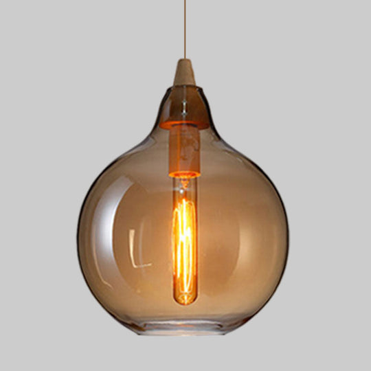 Contemporary Smoky/Amber/White Glass Pendant Light - Global/Gourd/Ellipse Design 1-Light Dining Room