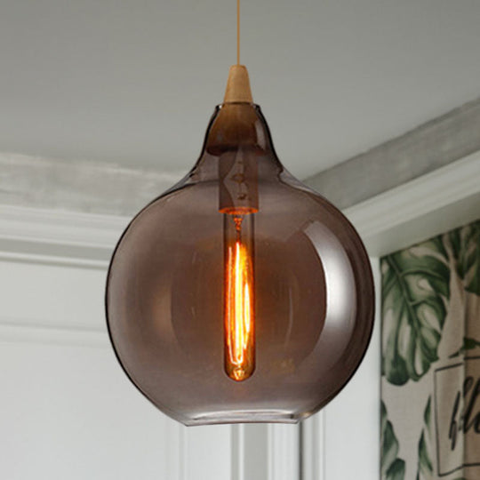 Contemporary Smoky/Amber/White Glass Pendant Light - Global/Gourd/Ellipse Design 1-Light Dining Room