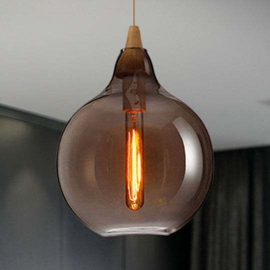 Contemporary Smoky/Amber/White Glass Pendant Light - Global/Gourd/Ellipse Design 1-Light Dining Room