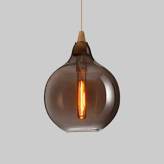 Contemporary Smoky/Amber/White Glass Pendant Light - Global/Gourd/Ellipse Design 1-Light Dining Room