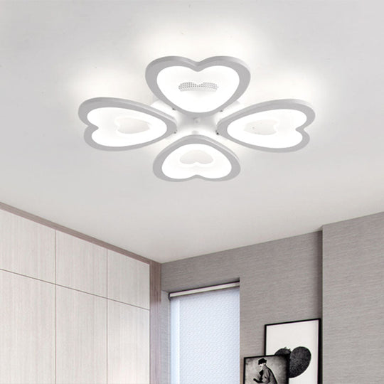 Contemporary 4/6-Light Ceiling Mount Fixture with Acrylic Shade - White Heart Flush Lamp in Versatile Lighting Tones