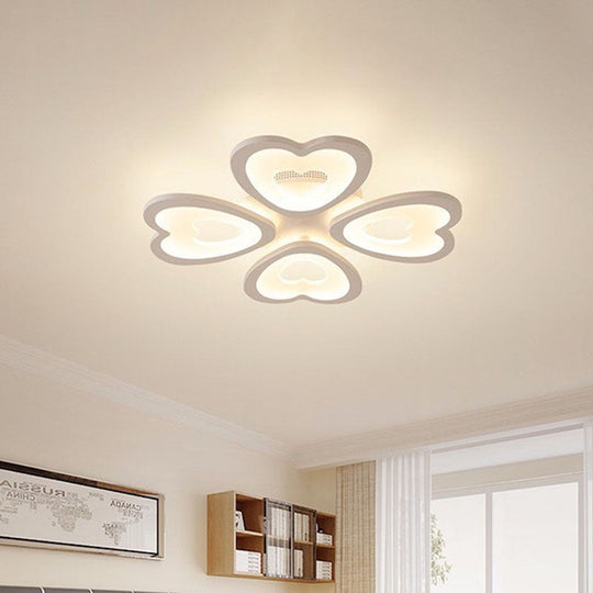 Contemporary 4/6-Light Ceiling Mount Fixture with Acrylic Shade - White Heart Flush Lamp in Versatile Lighting Tones