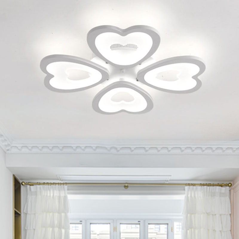 Contemporary 4/6-Light Ceiling Mount Fixture with Acrylic Shade - White Heart Flush Lamp in Versatile Lighting Tones