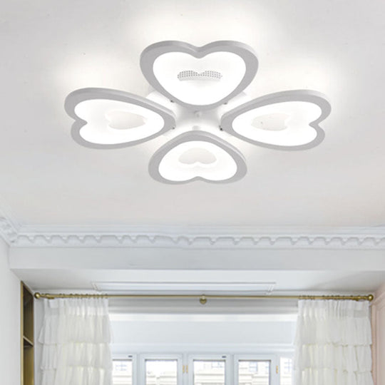 Contemporary 4/6-Light Ceiling Mount Fixture with Acrylic Shade - White Heart Flush Lamp in Versatile Lighting Tones