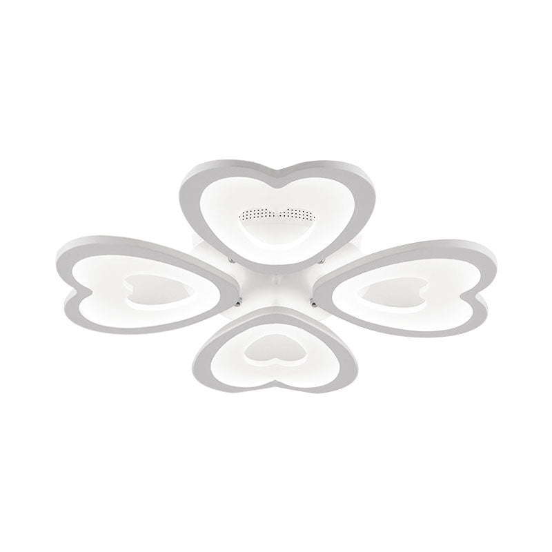 Contemporary 4/6-Light Ceiling Mount Fixture With Acrylic Shade - White Heart Flush Lamp In