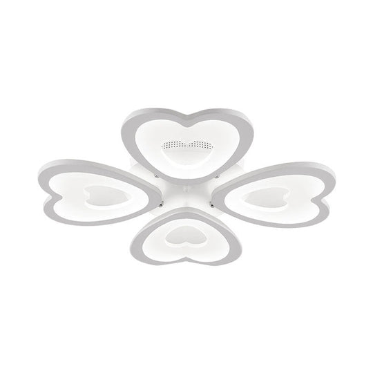 Contemporary 4/6-Light Ceiling Mount Fixture With Acrylic Shade - White Heart Flush Lamp In