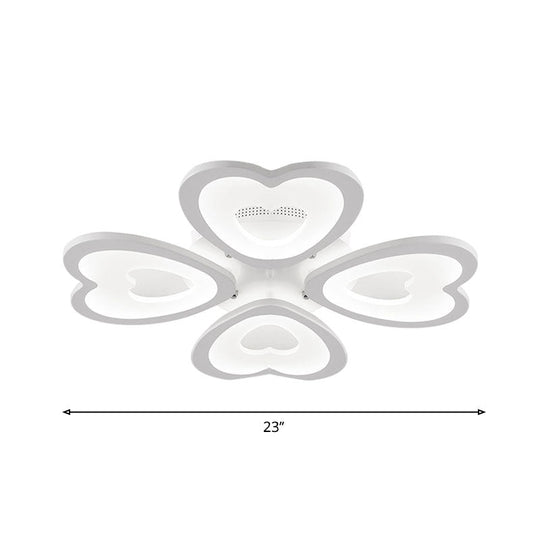 Contemporary 4/6-Light Ceiling Mount Fixture With Acrylic Shade - White Heart Flush Lamp In