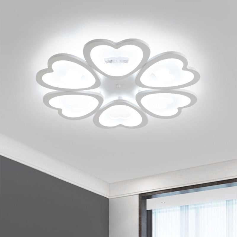 Contemporary 4/6-Light Ceiling Mount Fixture with Acrylic Shade - White Heart Flush Lamp in Versatile Lighting Tones