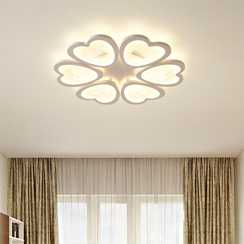 Contemporary 4/6-Light Ceiling Mount Fixture with Acrylic Shade - White Heart Flush Lamp in Versatile Lighting Tones