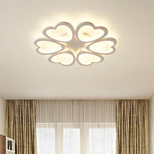 Contemporary 4/6-Light Ceiling Mount Fixture with Acrylic Shade - White Heart Flush Lamp in Versatile Lighting Tones