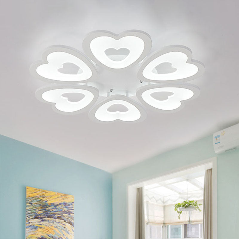 Contemporary 4/6-Light Ceiling Mount Fixture with Acrylic Shade - White Heart Flush Lamp in Versatile Lighting Tones