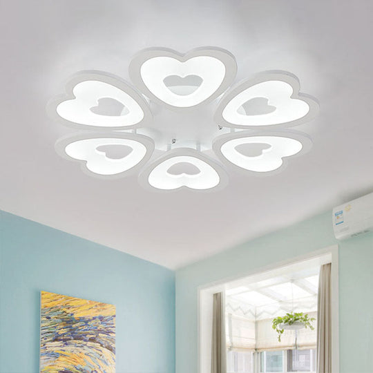 Contemporary 4/6-Light Ceiling Mount Fixture with Acrylic Shade - White Heart Flush Lamp in Versatile Lighting Tones