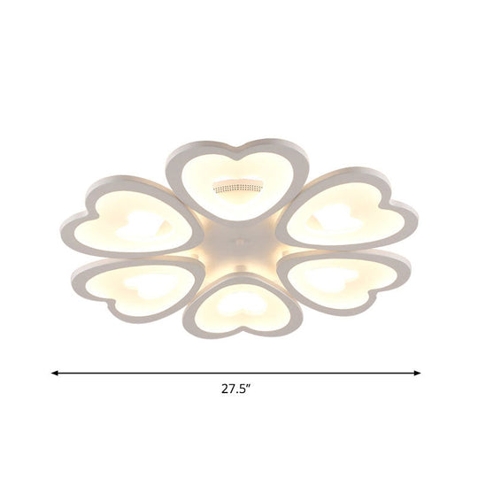 Contemporary 4/6-Light Ceiling Mount Fixture with Acrylic Shade - White Heart Flush Lamp in Versatile Lighting Tones