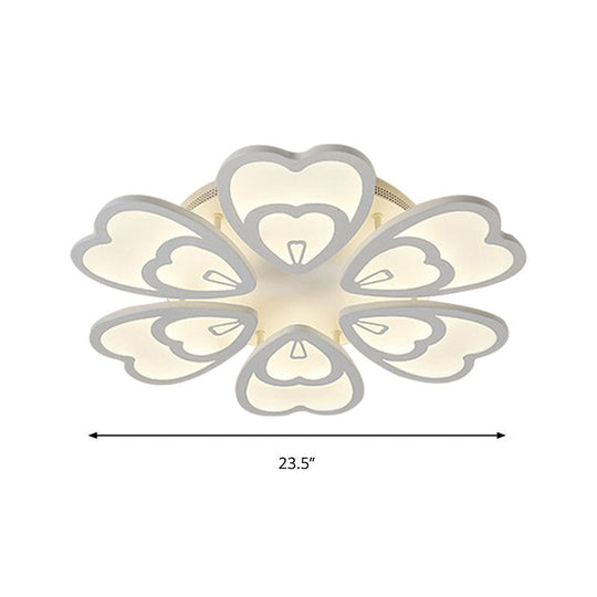 Contemporary Acrylic Heart Ceiling Light - 6/9/12 Lights Warm/White/Natural Flush Mount For Dining