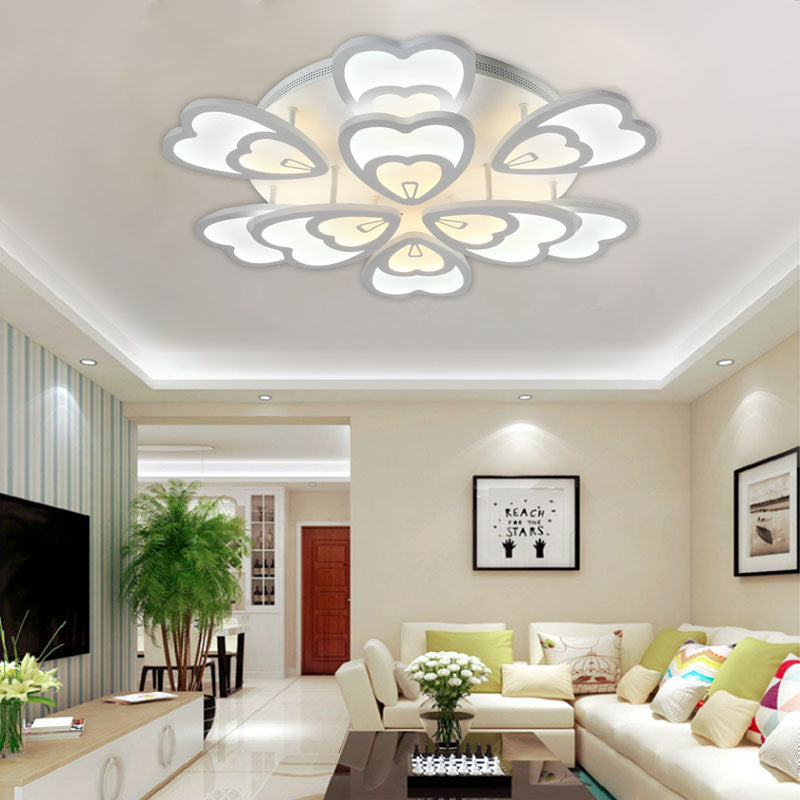 Contemporary Acrylic Heart Ceiling Light - 6/9/12 Lights - Warm/White/Natural Light - Flush Mount for Dining Room