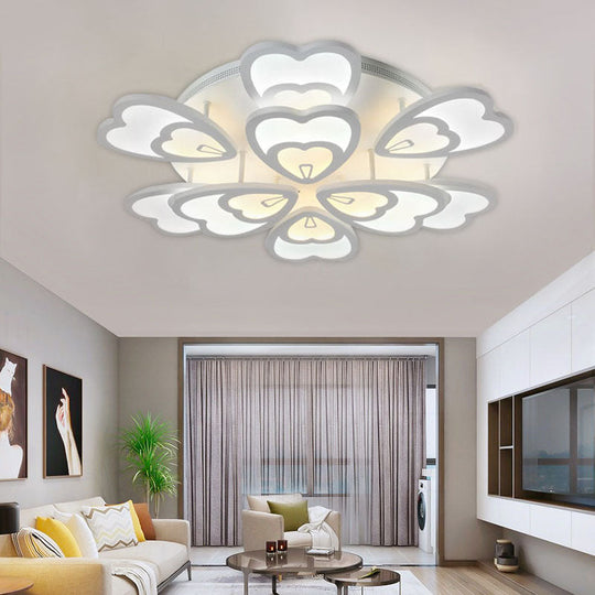 Contemporary Acrylic Heart Ceiling Light - 6/9/12 Lights - Warm/White/Natural Light - Flush Mount for Dining Room