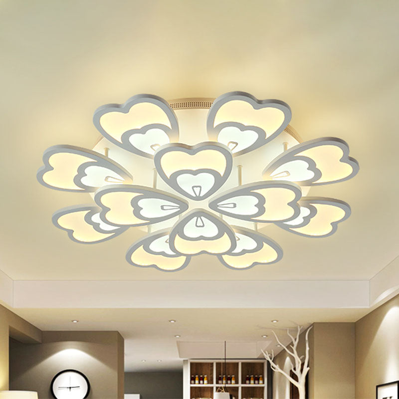 Contemporary Acrylic Heart Ceiling Light - 6/9/12 Lights - Warm/White/Natural Light - Flush Mount for Dining Room