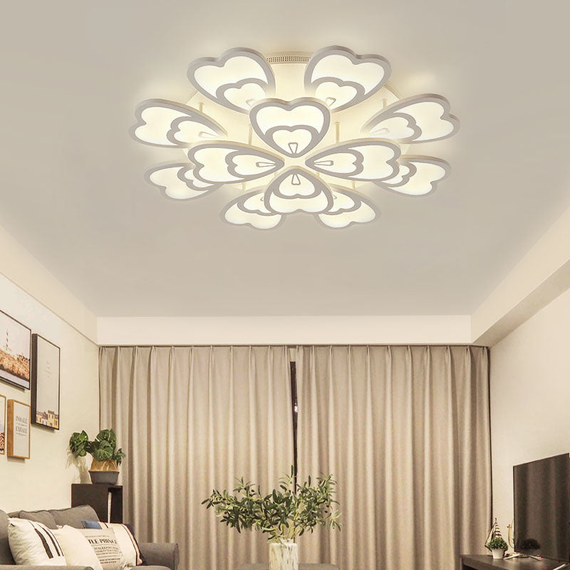 Contemporary Acrylic Heart Ceiling Light - 6/9/12 Lights - Warm/White/Natural Light - Flush Mount for Dining Room