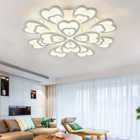 Contemporary Acrylic Heart Ceiling Light - 6/9/12 Lights - Warm/White/Natural Light - Flush Mount for Dining Room