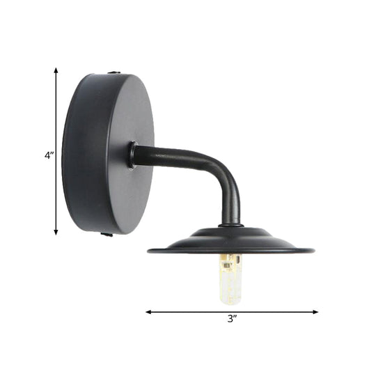 Industrial Black Finish Wall Sconce With Metallic Flat Shade - Bedroom Mounted Lamp