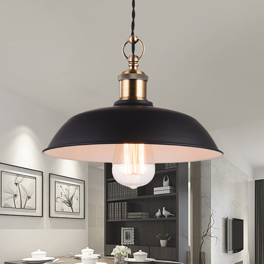 Retro Stylish Bowl Lampshade Pendant Light - Metallic Ceiling Fixture in Black